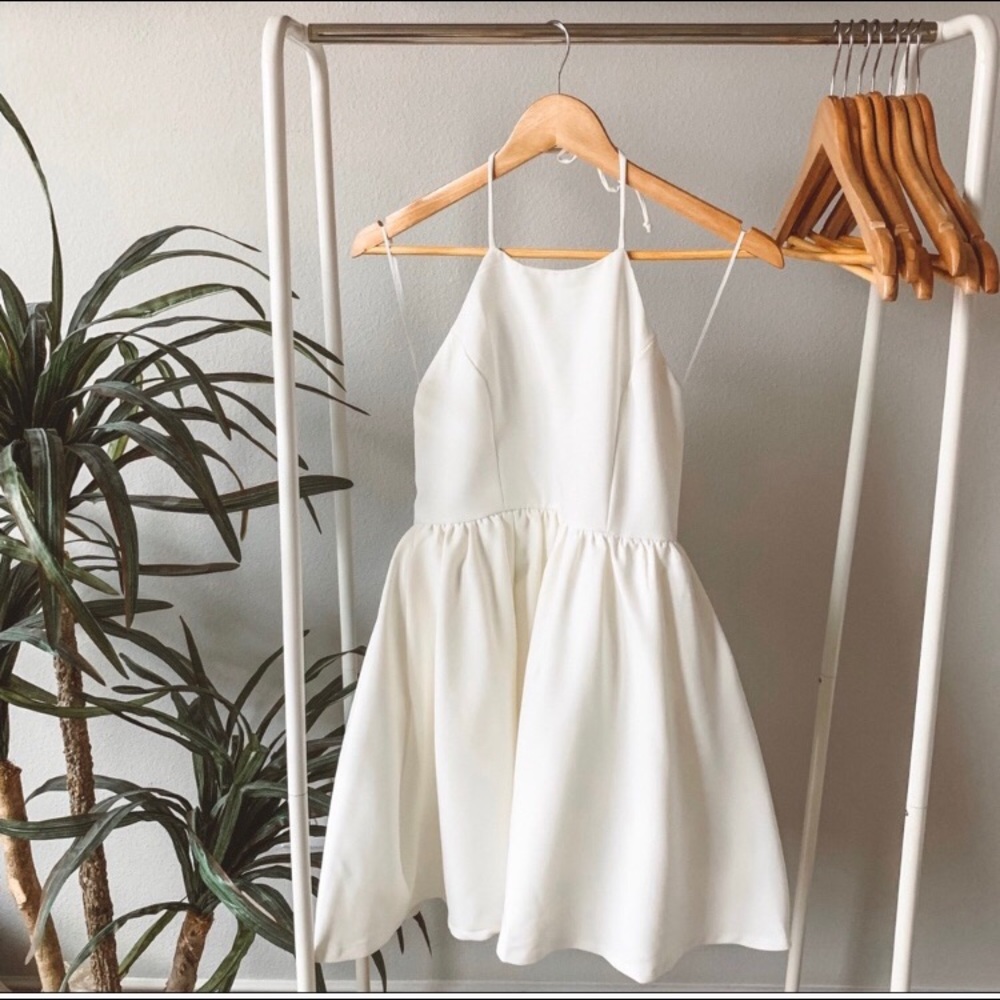 Lulu’s chic freely ivory backless skater dress